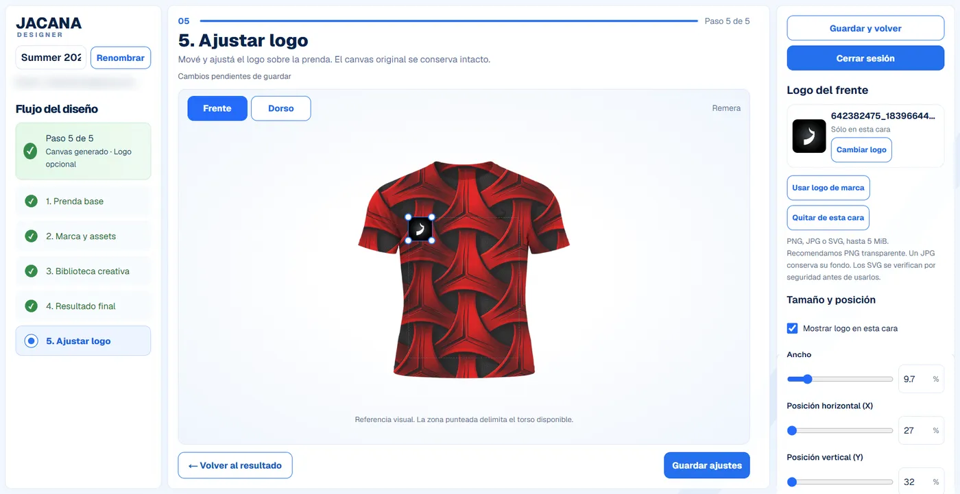 Step 5: placing and resizing the logo on the garment